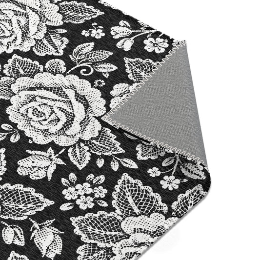 Area rug - White Rose Lace Floral Pattern