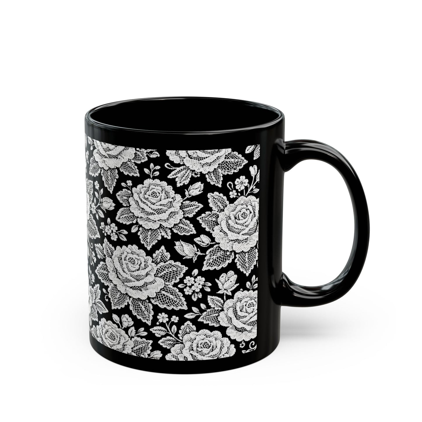 Coffee mug - White Rose Lace Floral Pattern