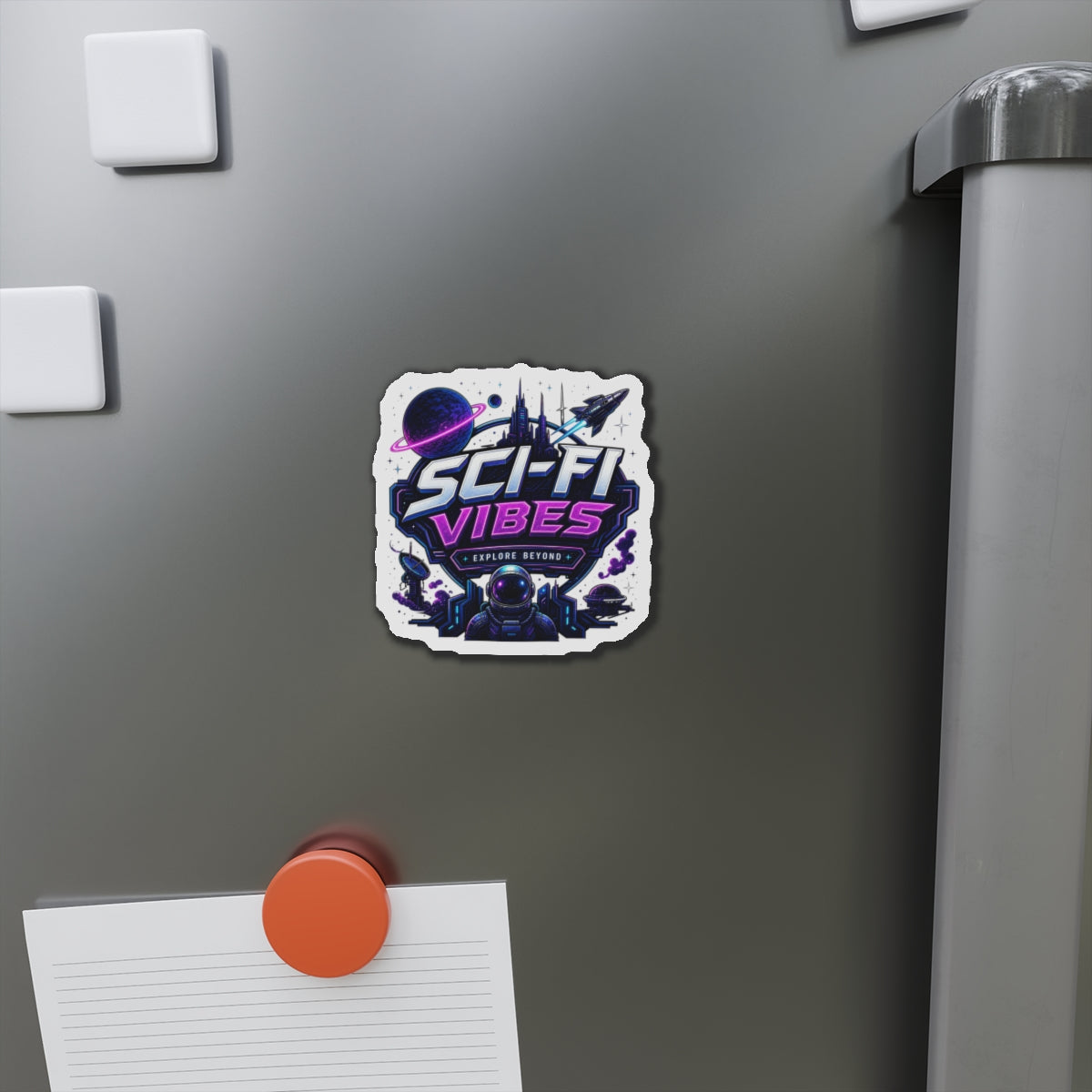Sci-Fi Vibes Explore Beyond Futuristic Space Graphic die cut magnet Design