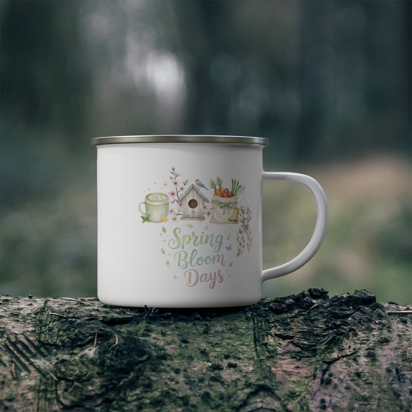 Enamel mug - spring cottage aesthetics