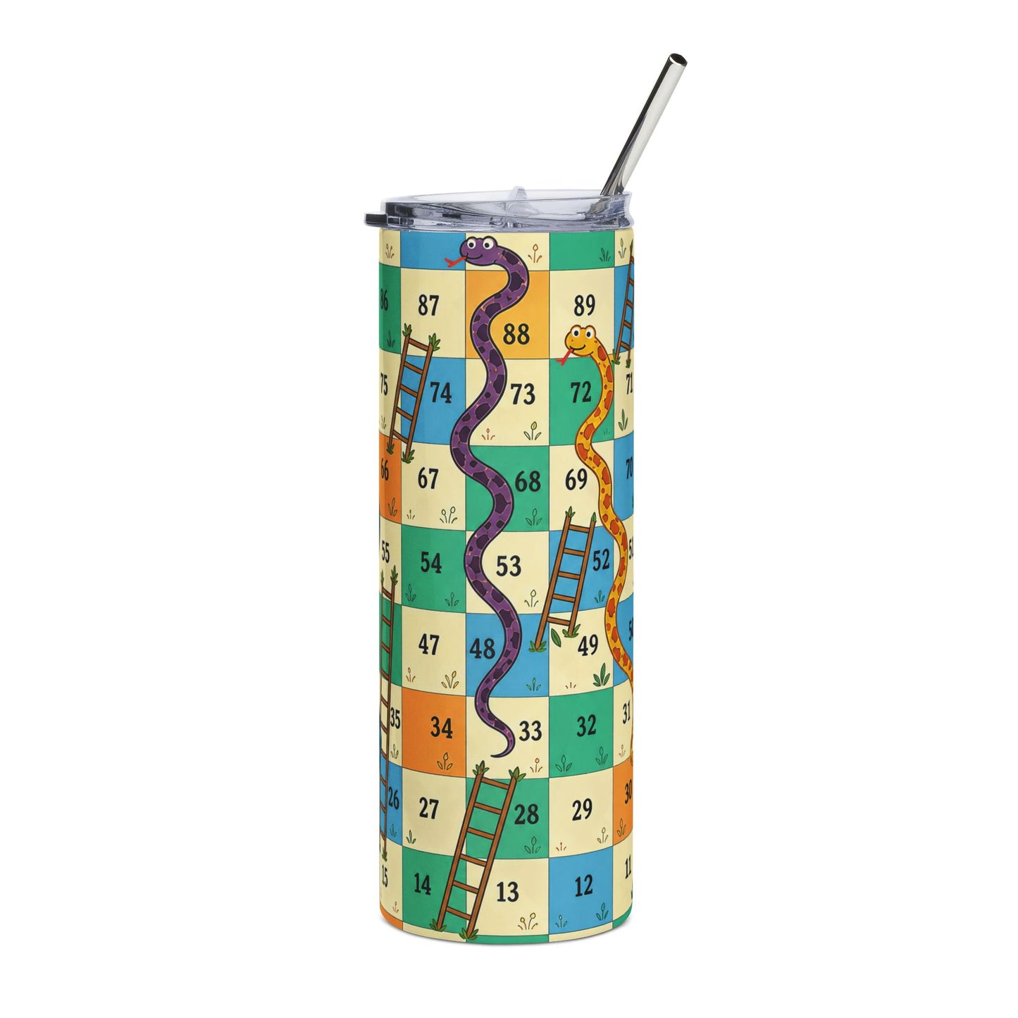 Printable Snakes and Ladders Board Game | Vibrant Cartoon Board Game tumbler Design