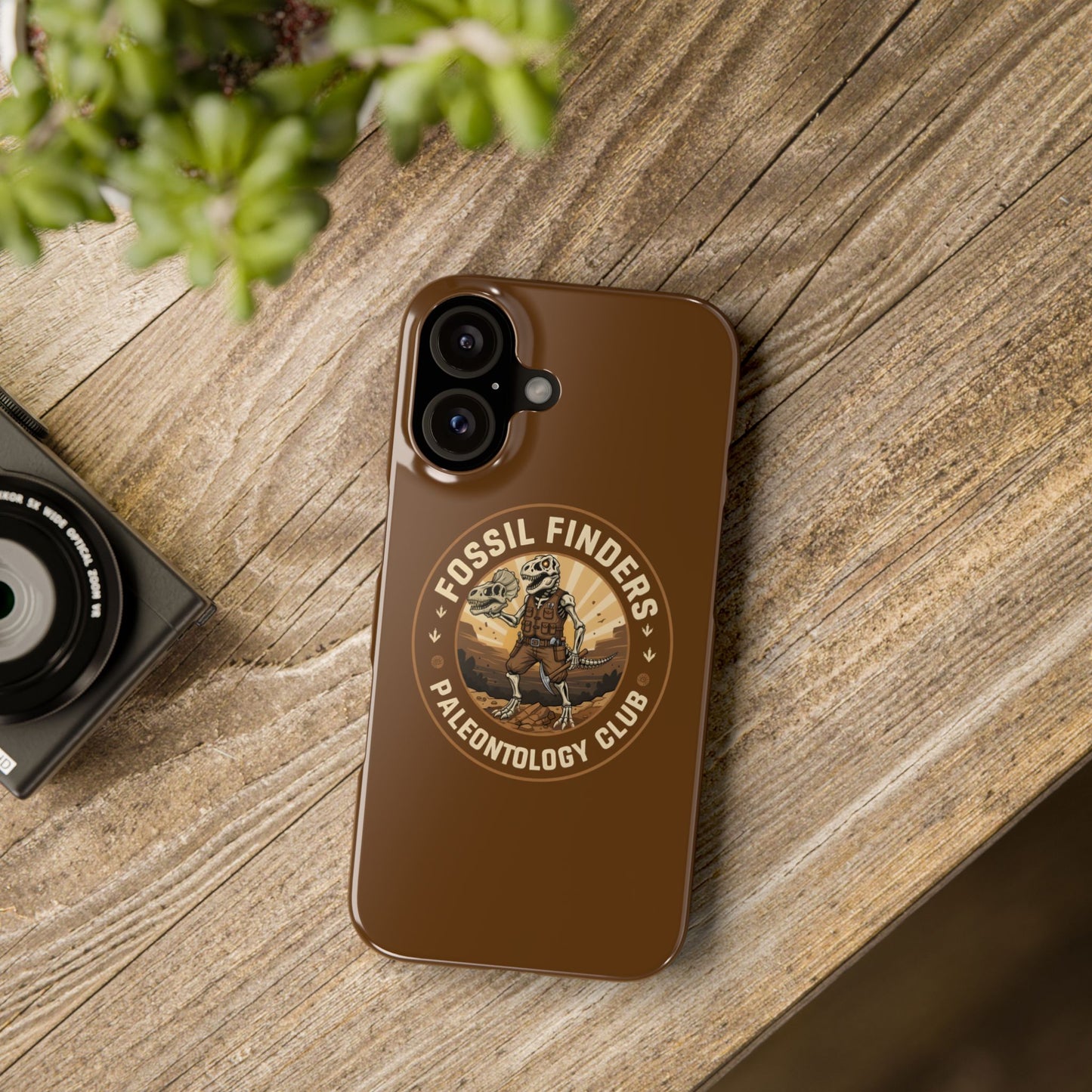 Iphone 16 slim case - Vintage Fossil Finders Dinosaur Badge