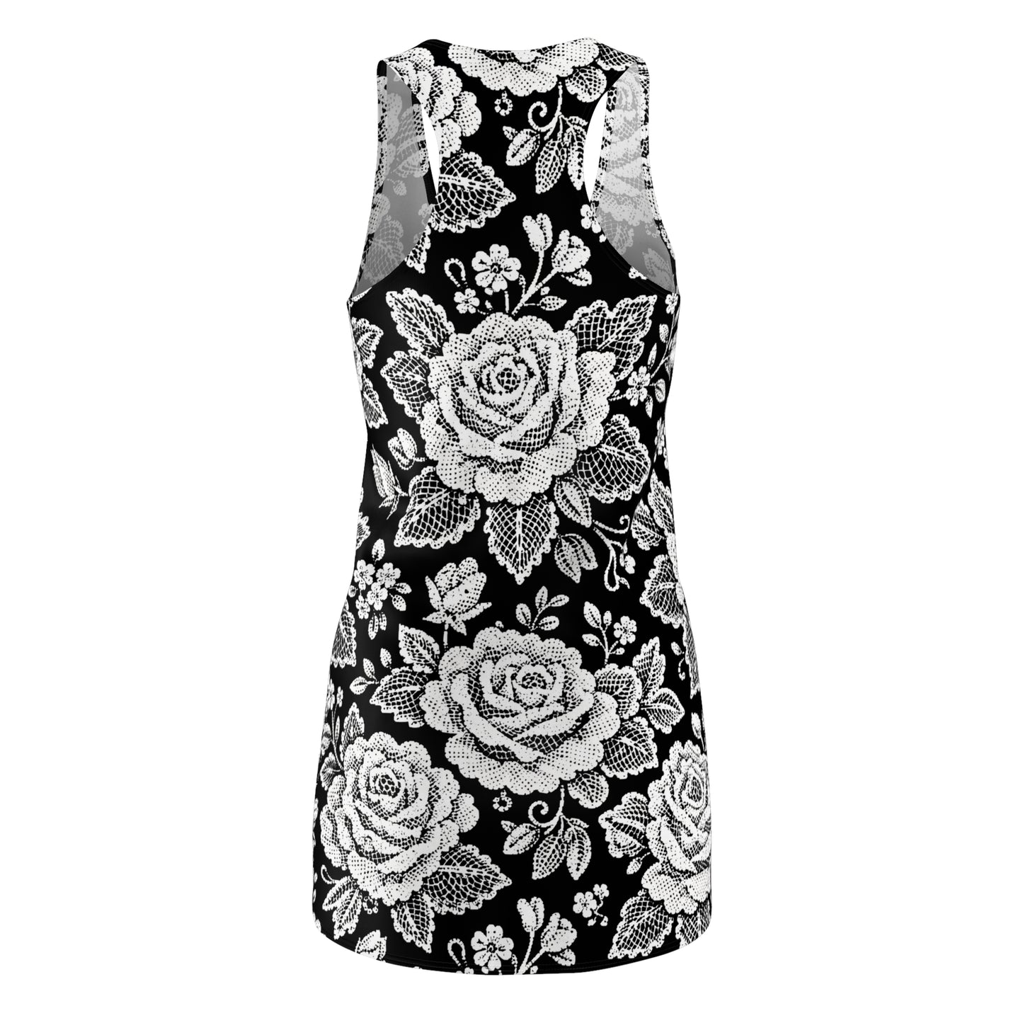 Racerback Dress — White Rose Lace Floral Pattern