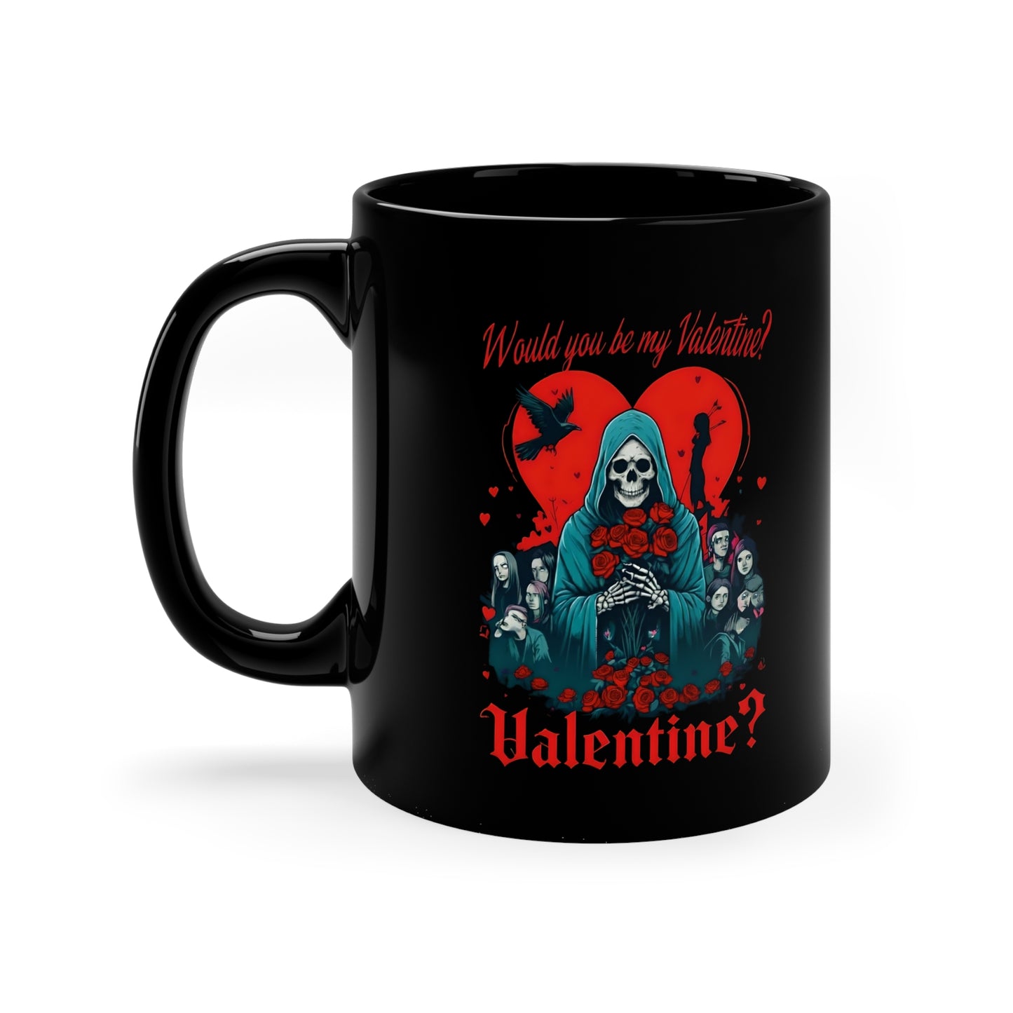 11 oz black mug - horror skull valentine