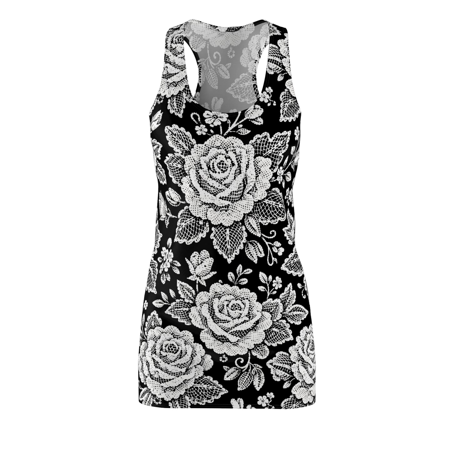 Racerback Dress — White Rose Lace Floral Pattern
