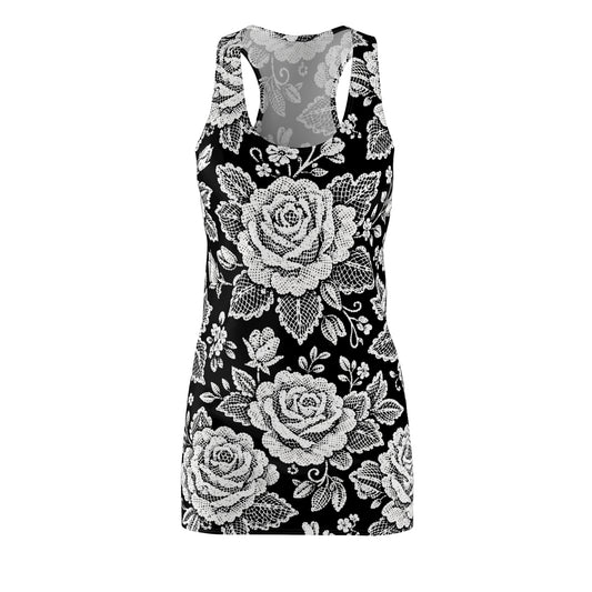 Racerback Dress — White Rose Lace Floral Pattern