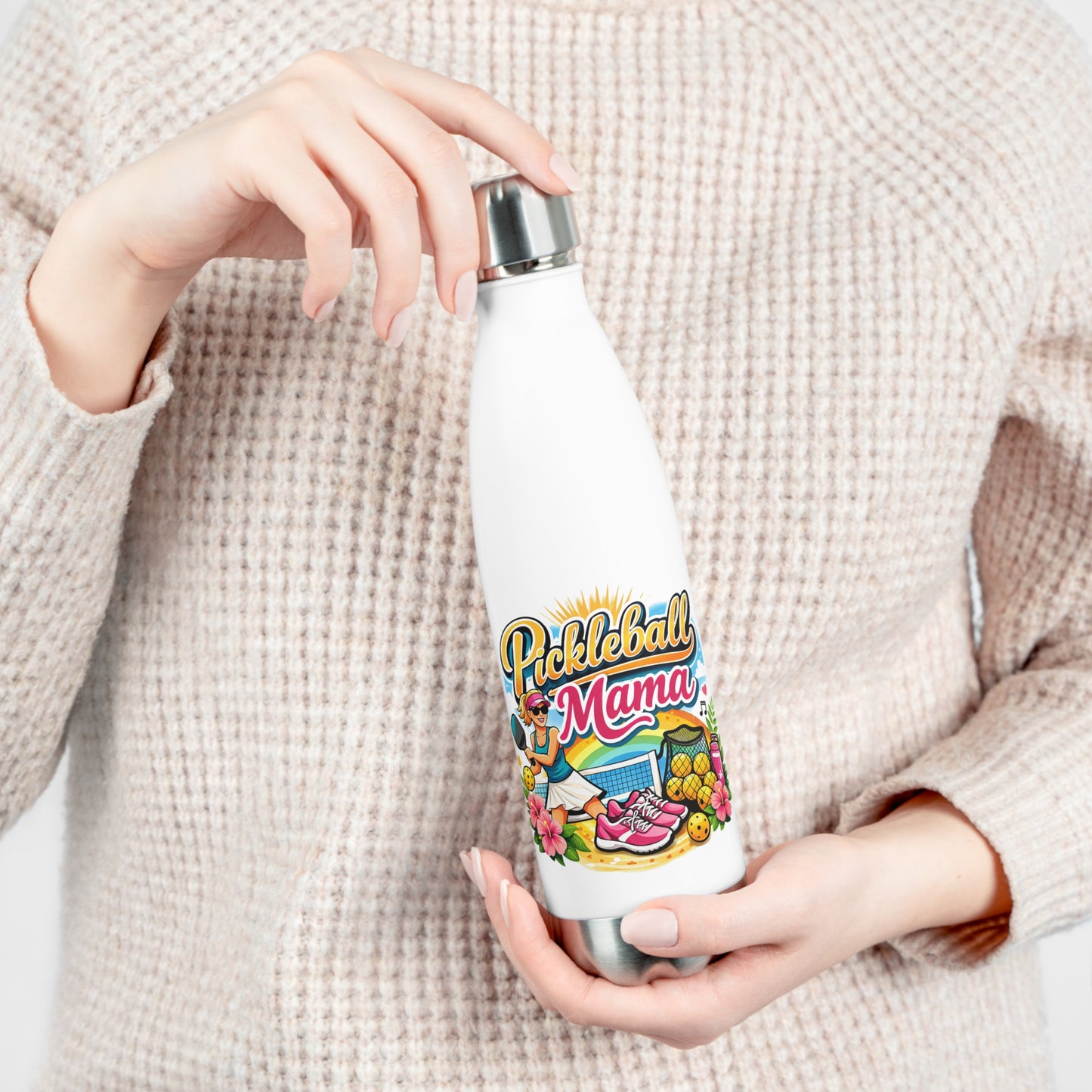 Insulated Water Bottle - Vibrant Tropical Pickleball Mama Art