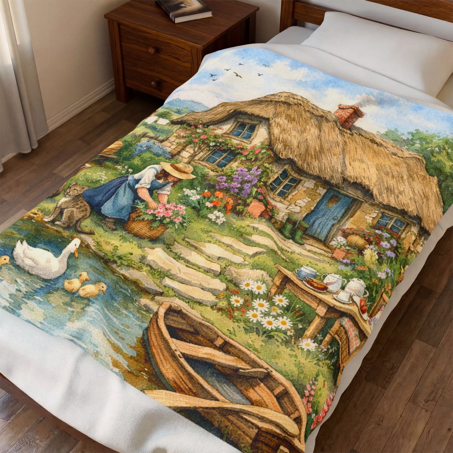 Throw blanket - Whimsical English Countryside Thatch Cottage