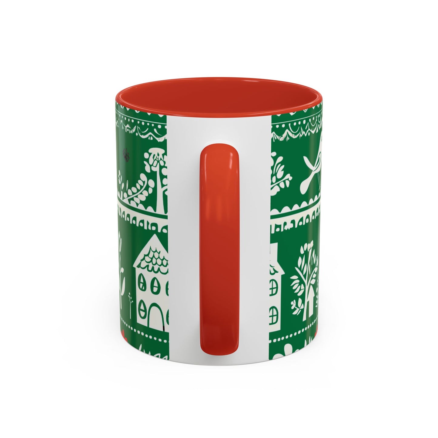 Red inside coffee mug - The folk art garden pattern