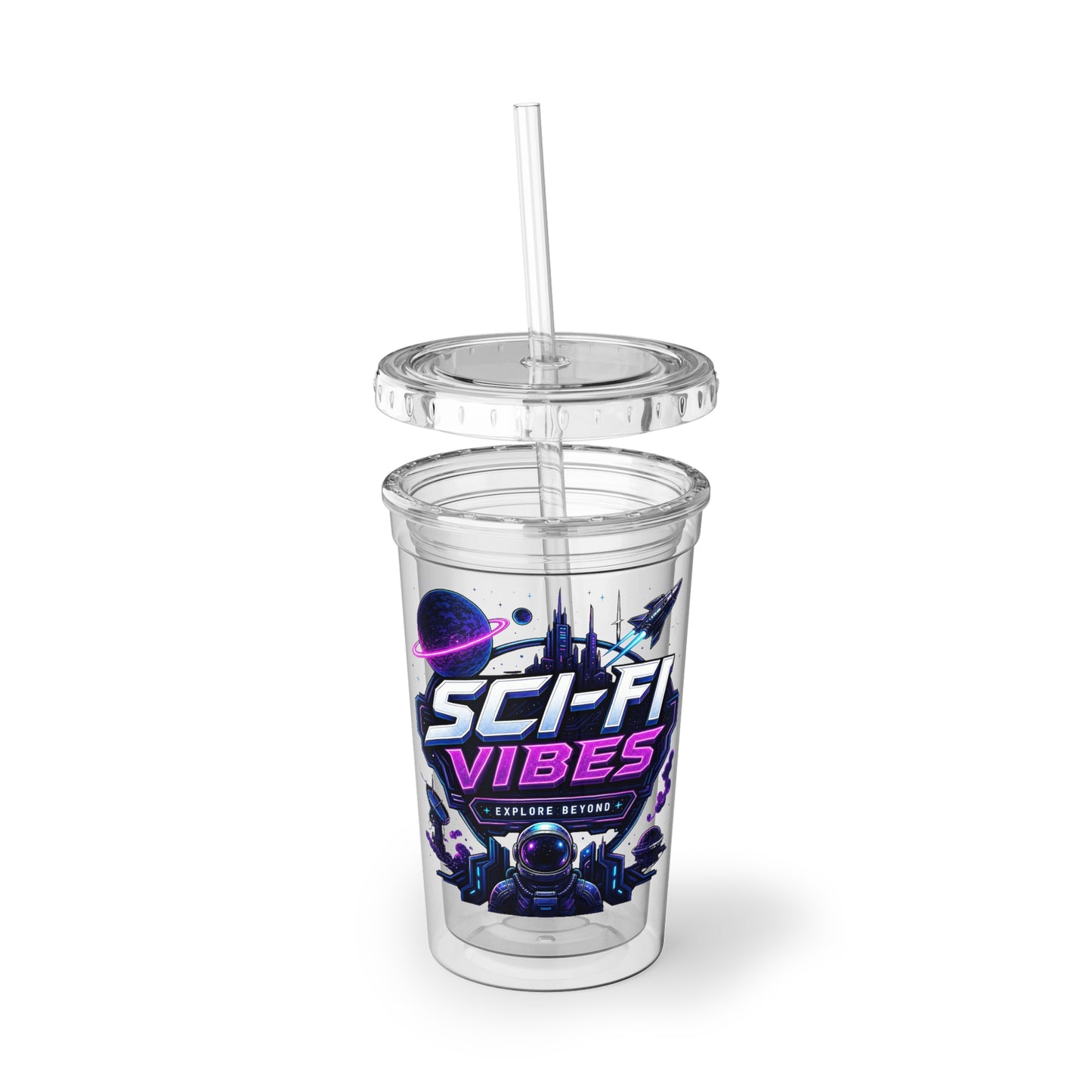 Sci-Fi Vibes Explore Beyond Futuristic Space Graphic acrylic tumbler Design