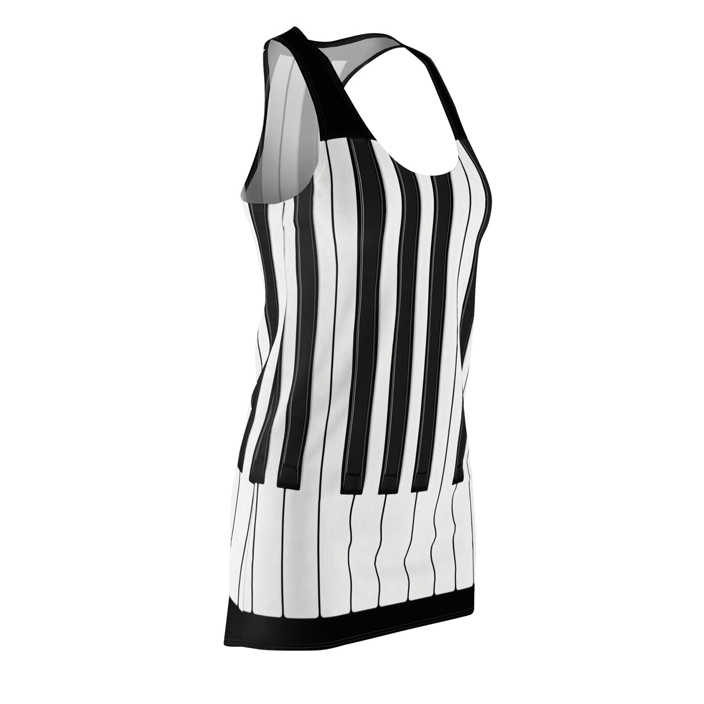 Authentic Miniature Piano Keyboard Pattern racer back dress - High-Contrast Minimalist Design for Pianists and Musicians .