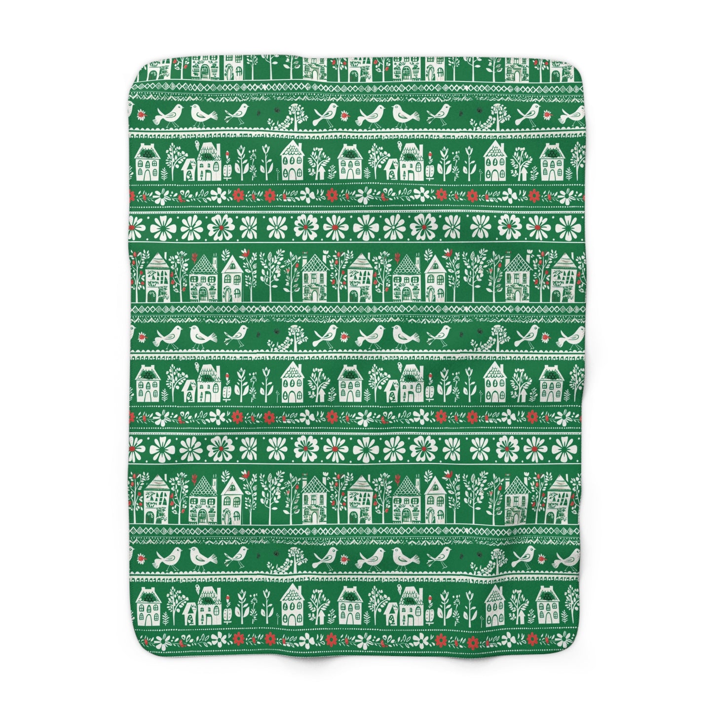 Sherpa Fleece Blanket - folk art garden pattern