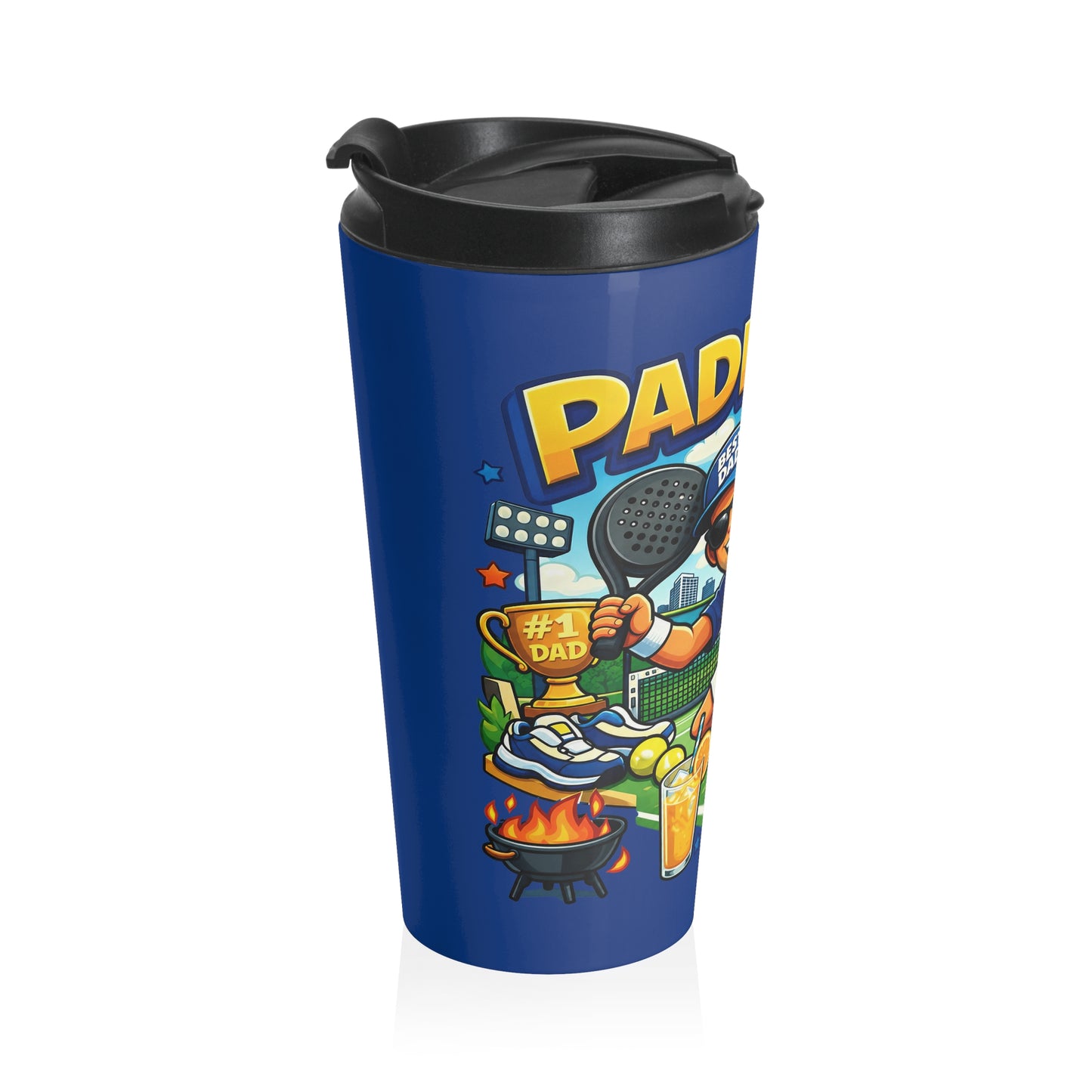 Travel mug - Vibrant Cartoon Padel Dad Illustration