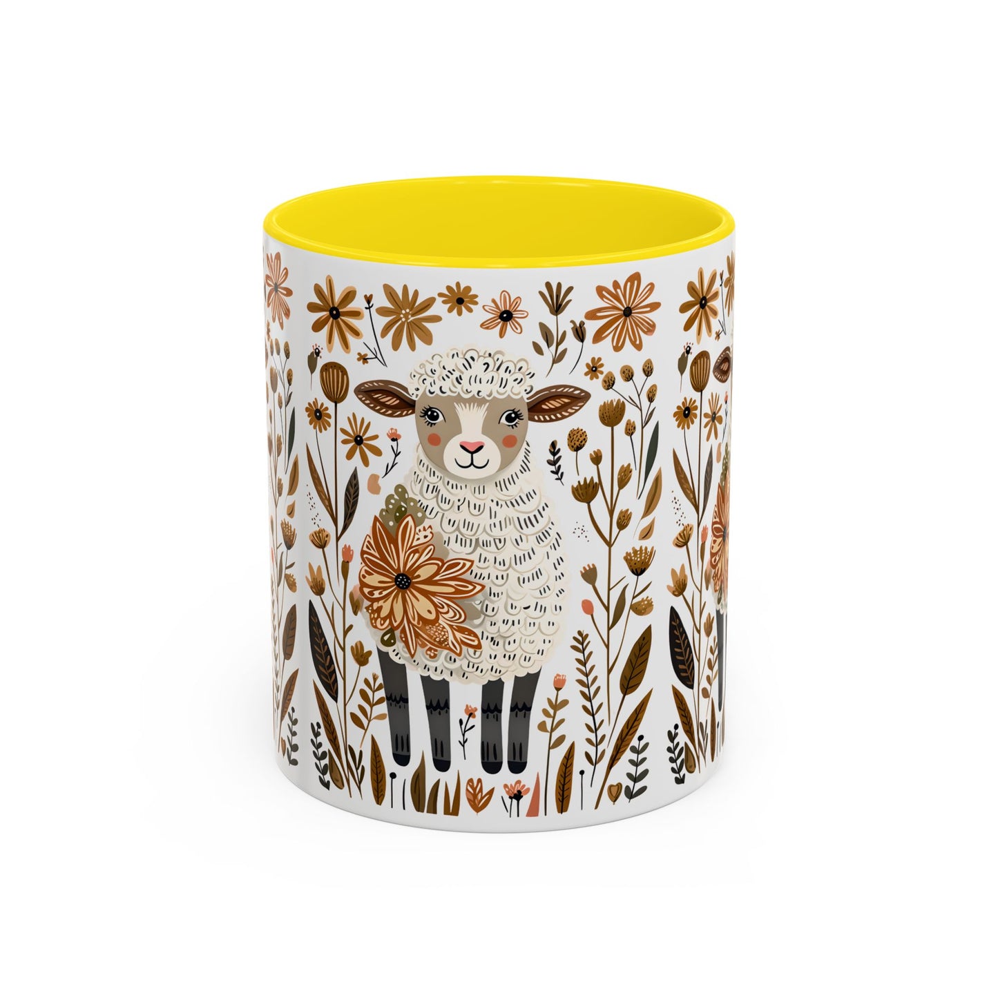Yellow inside coloured mug - The field sheep pattern