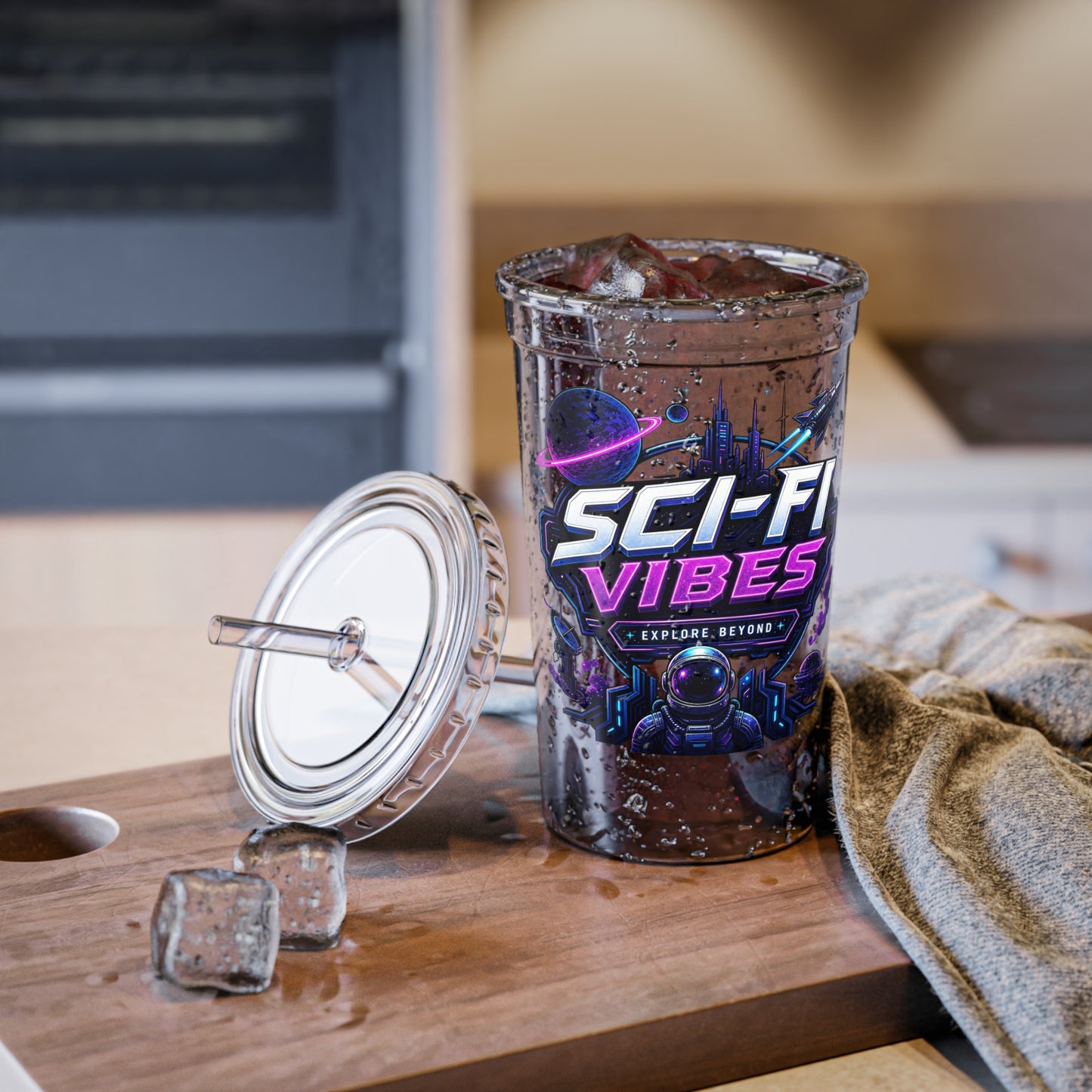 Sci-Fi Vibes Explore Beyond Futuristic Space Graphic acrylic tumbler Design