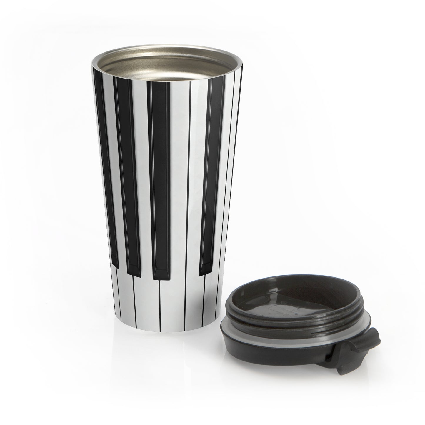 Authentic Miniature Piano Keyboard Pattern travel mug- High-Contrast Minimalist Design for Pianists and Musicians .