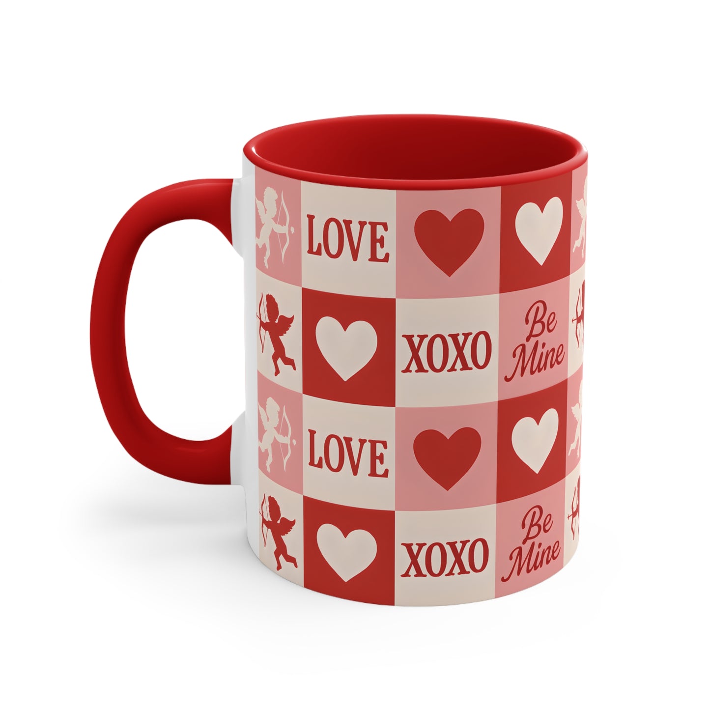 11 oz Red inside mug - cupid's love pattern