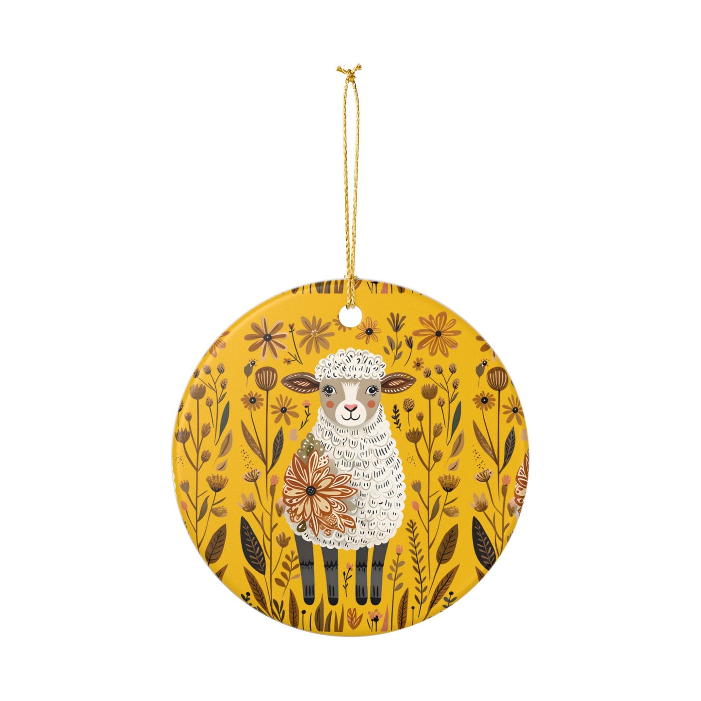 Ceramic round ornament - farm sheep pattern