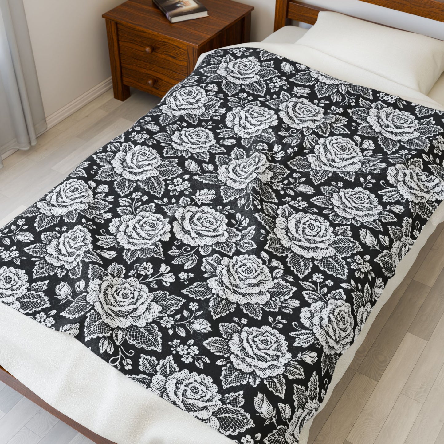 Throw blanket - White Rose Lace Floral Pattern