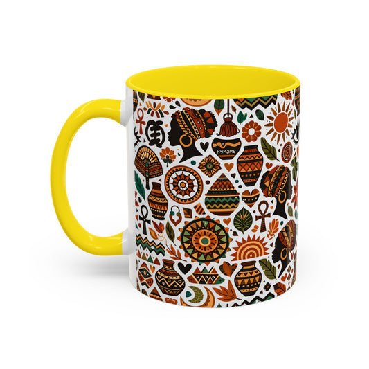 11 oz mug - Boho Afrocentric Tribal Illustration Pattern