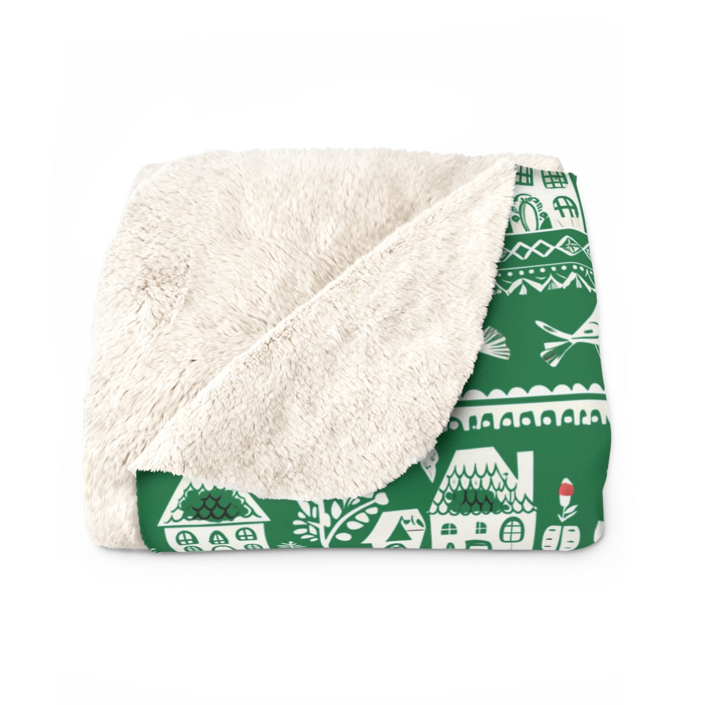 Sherpa Fleece Blanket - folk art garden pattern