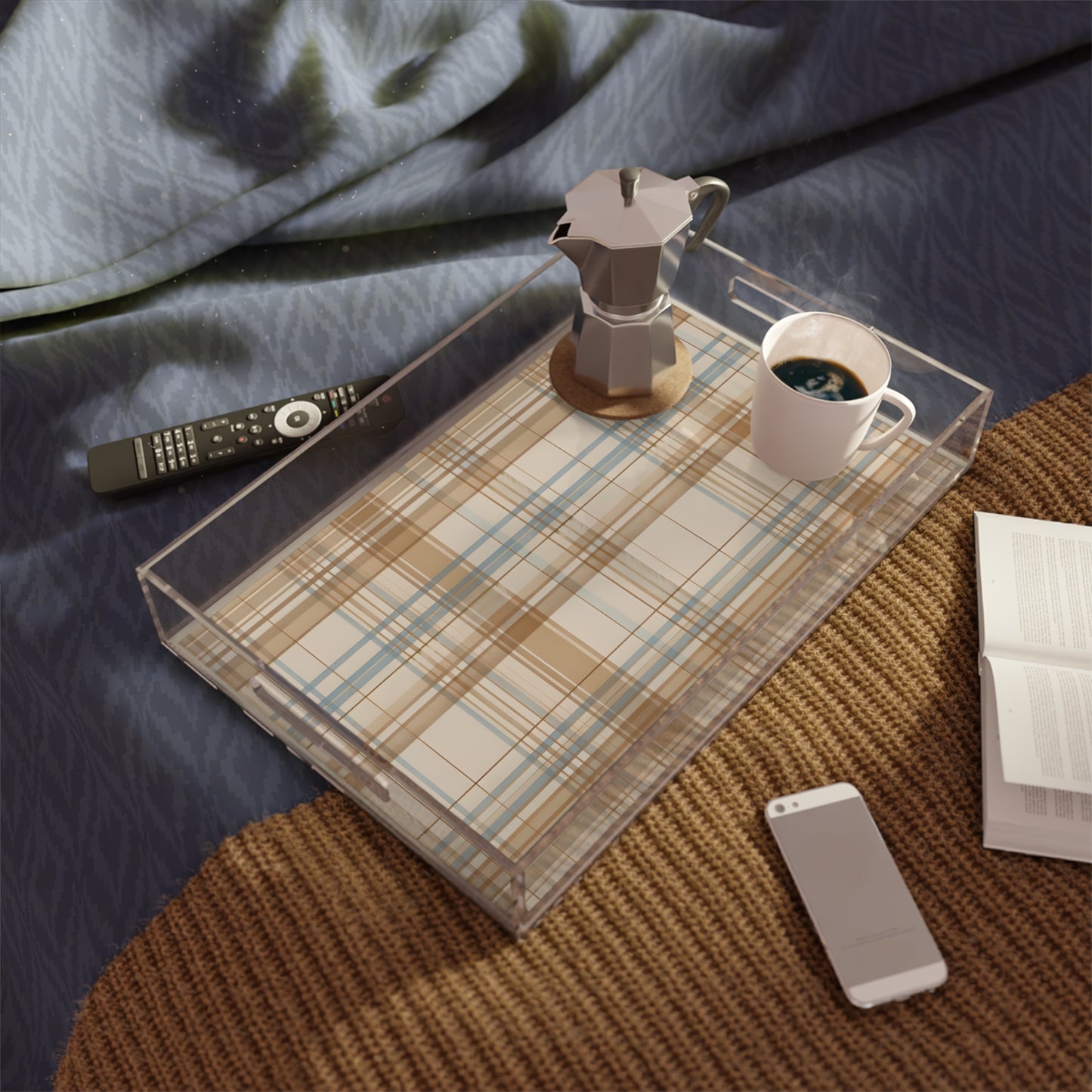 Serving tray - Elegant Beige Tartan Seamless Tile