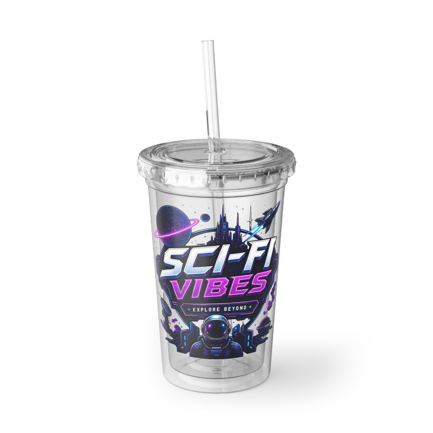 Sci-Fi Vibes Explore Beyond Futuristic Space Graphic acrylic tumbler Design