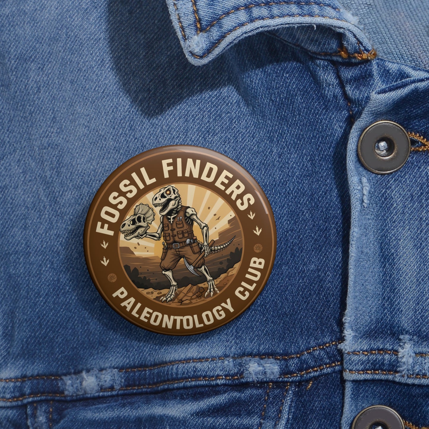 Pin Button — Vintage Fossil Finders Dinosaur Badge