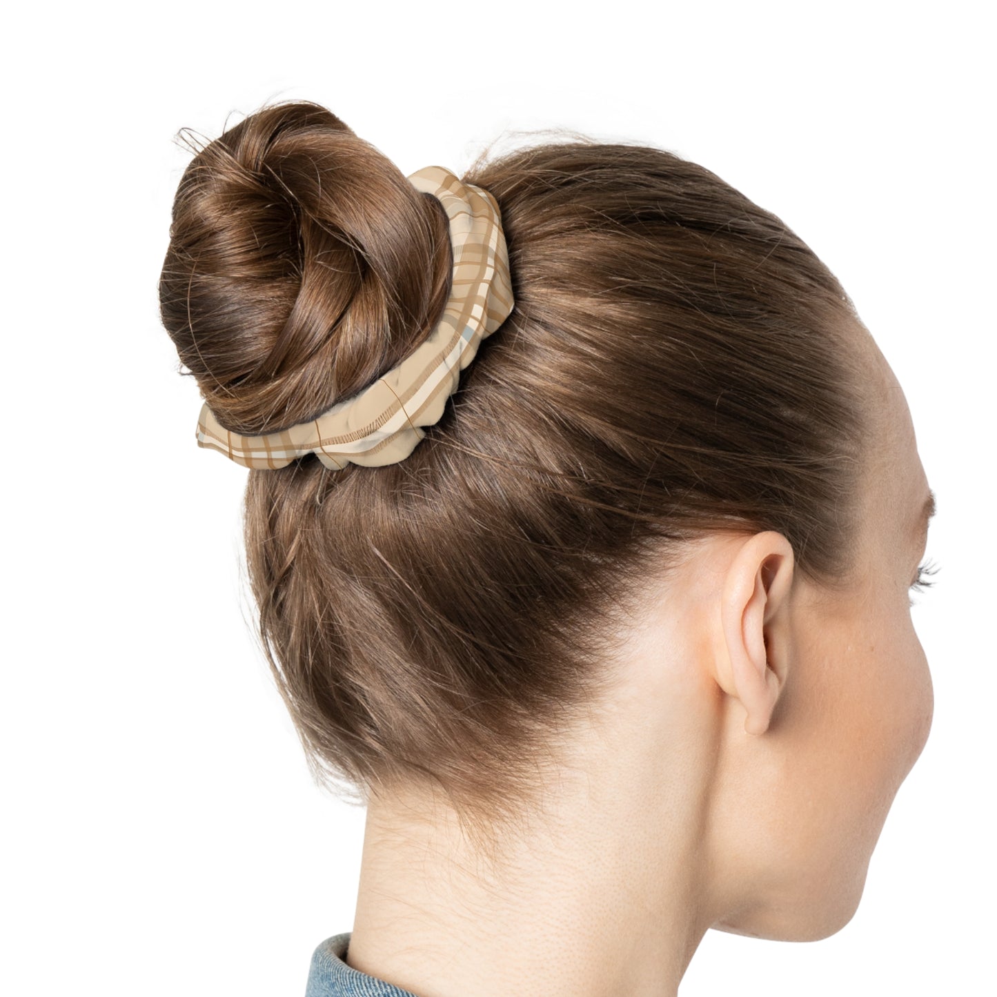 Scrunchie — Elegant Beige Tartan Seamless Tile