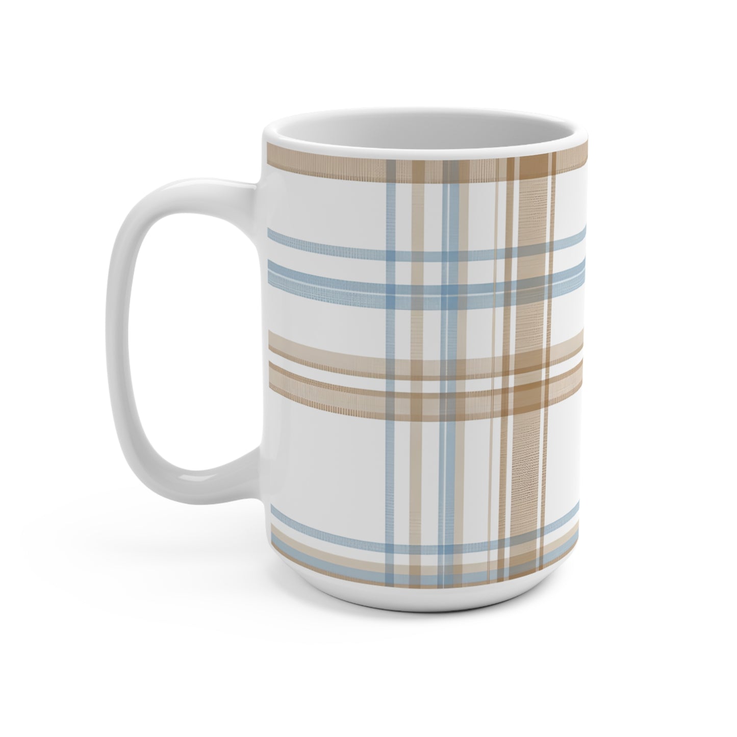 15 oz mug - Elegant Beige Tartan Seamless Tile
