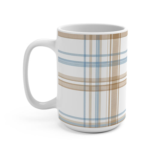 15 oz mug - Elegant Beige Tartan Seamless Tile