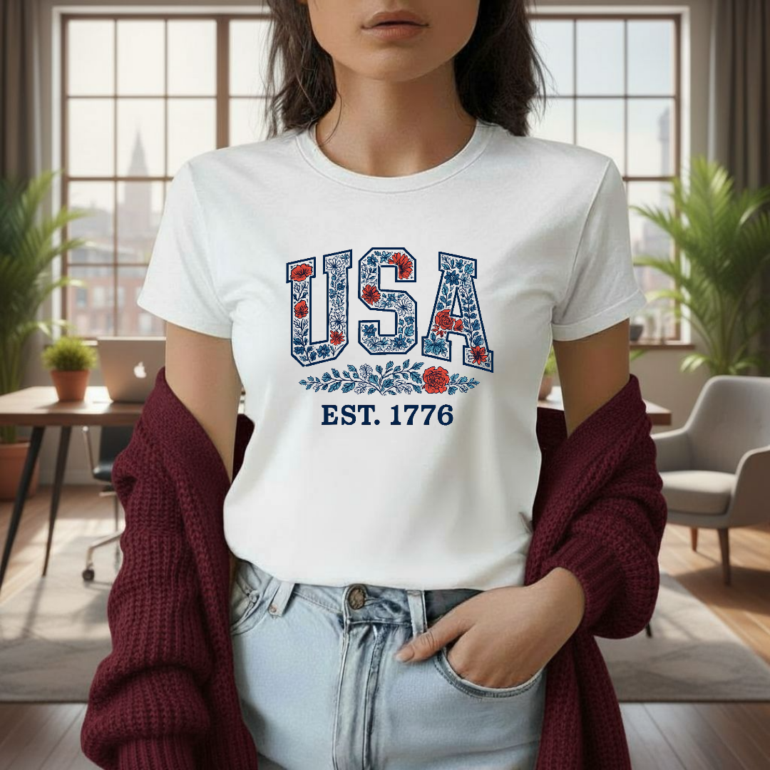 Unisex t-shirt - USA vintage floral