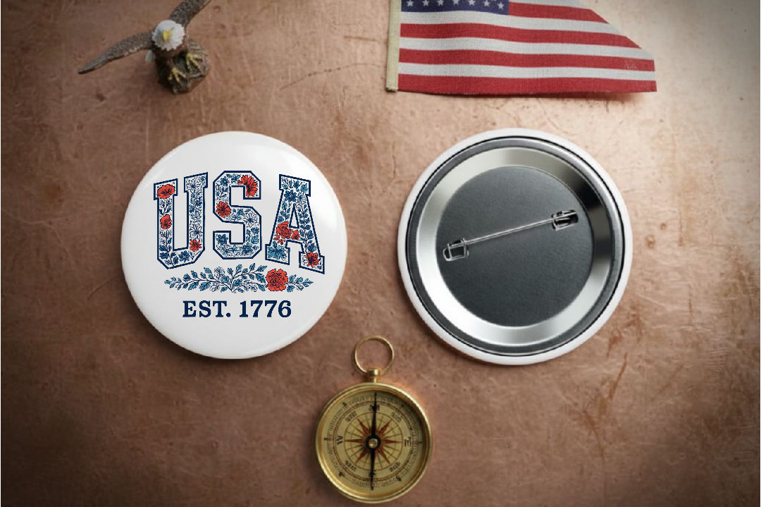 Button - USA vintage floral