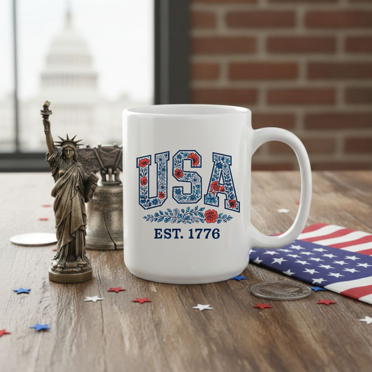 15 oz mug - USA vintage floral
