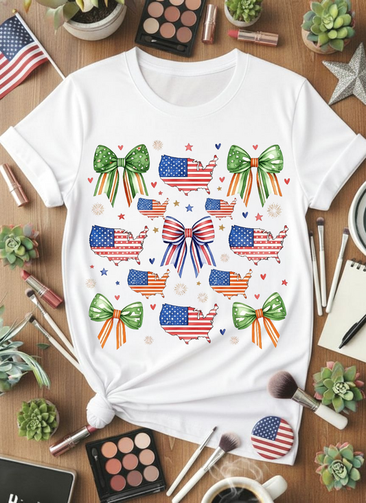 T-shirt- USA maps and bows