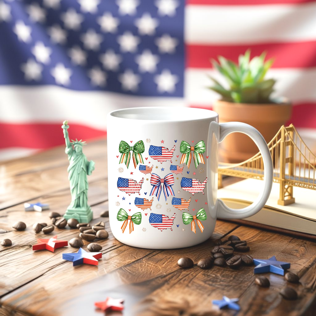 15 oz mug - USA maps and bows