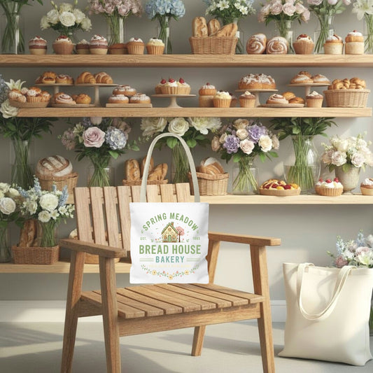 Bakery Tote Bag — “Spring Meadow Bread House” Floral Market Grocery Bag