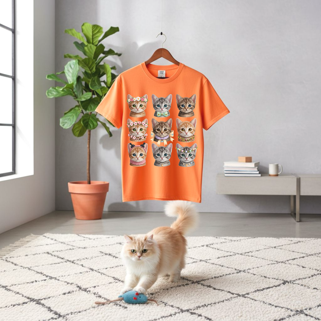 cute minimal kitten's spring pattern - t-shirt