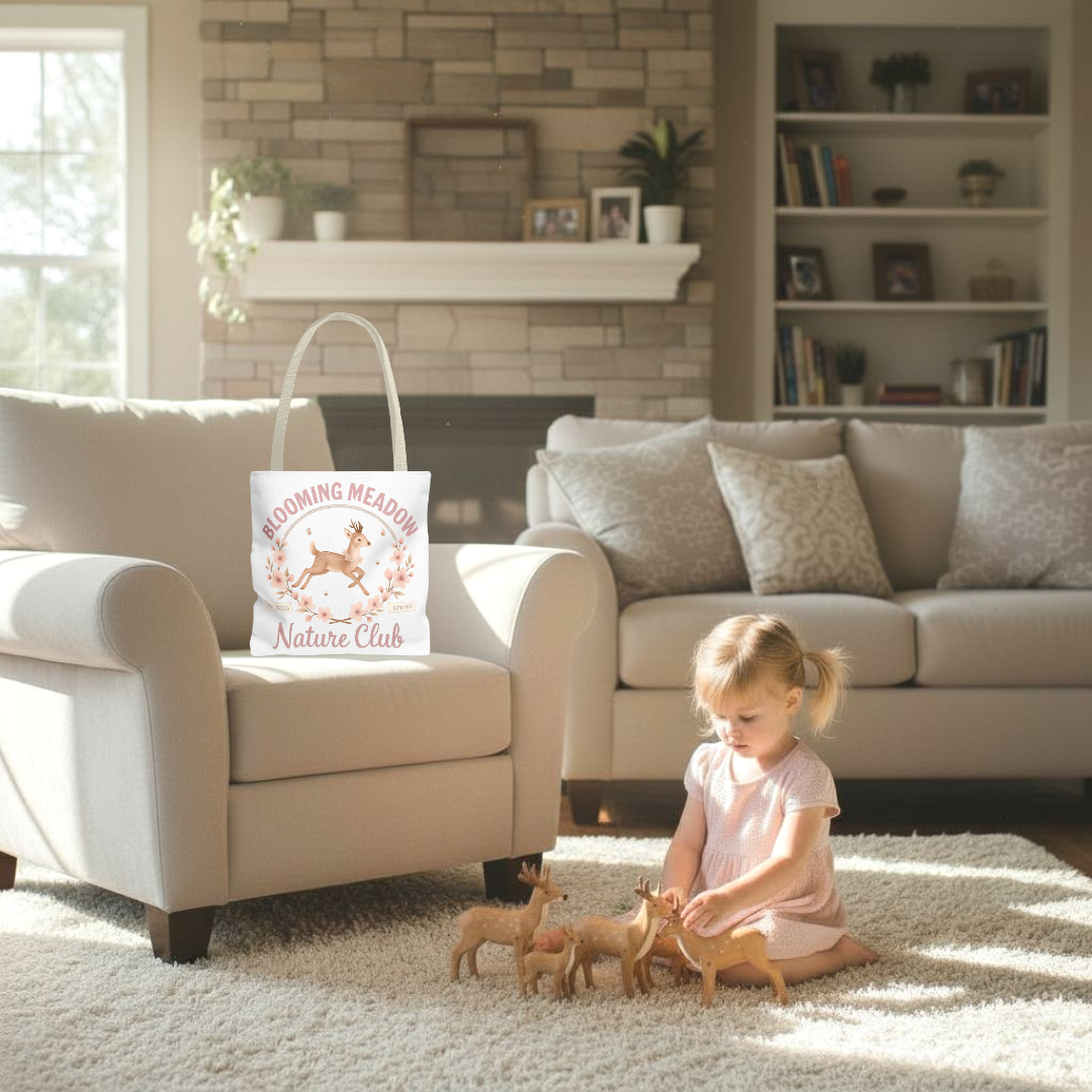 Blooming Meadow Nature Club Pink Floral Deer tote bag