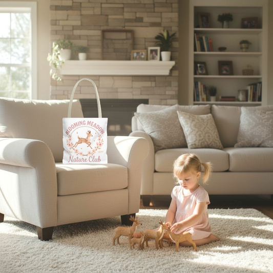 Blooming Meadow Nature Club Pink Floral Deer tote bag