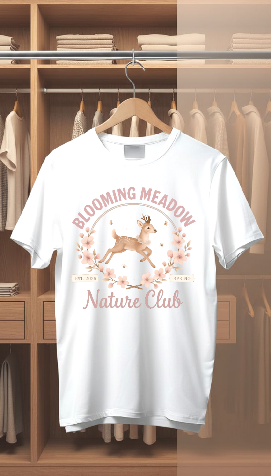 Blooming Meadow Nature Club Pink Floral Deer youth tee