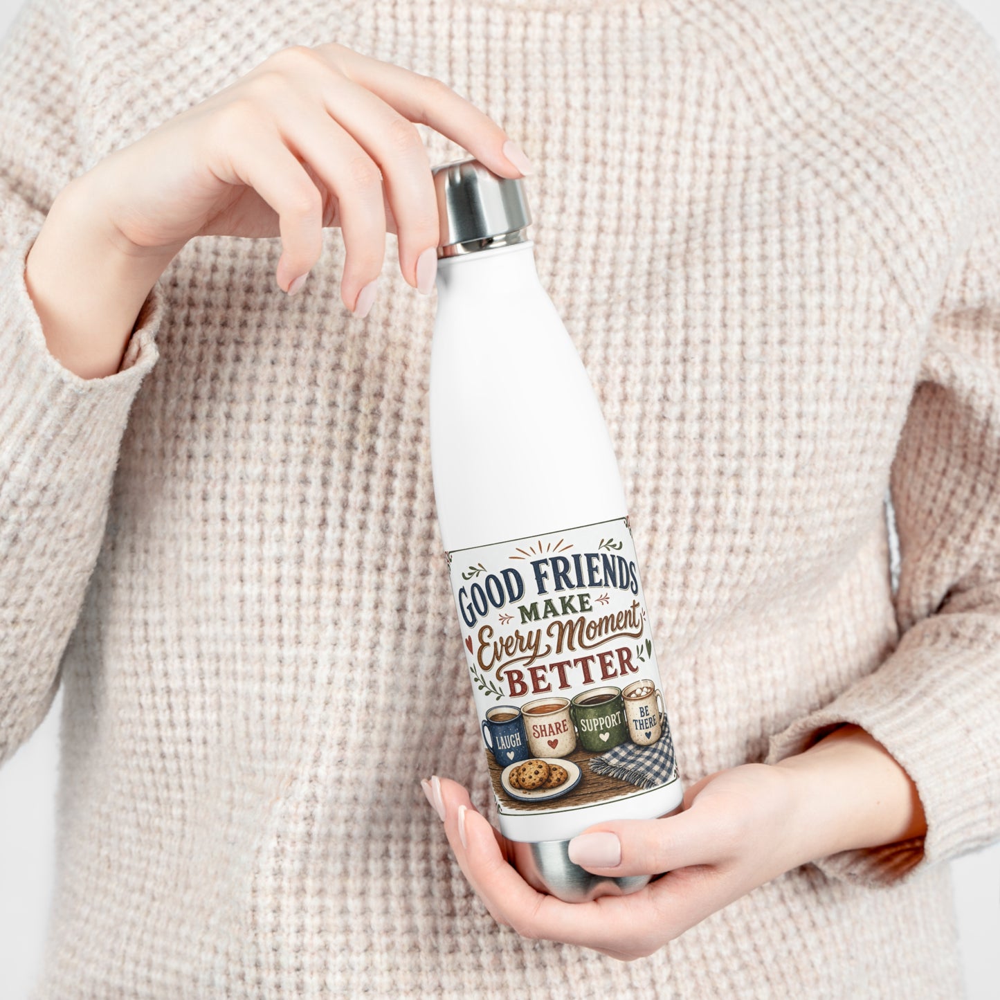 Cozy Friendship Aesthetics: Laugh, Share, Support, Be There Cozy Art - insulated bottle