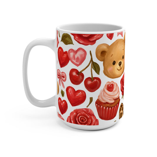 15 oz Ceramic Mug — teddy bear pattern