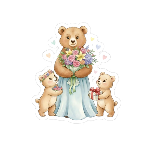 Kiss cut sticker - Cute Mother's Day Bears Illustration