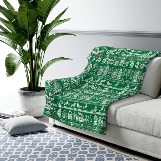 Sherpa Fleece Blanket - folk art garden pattern