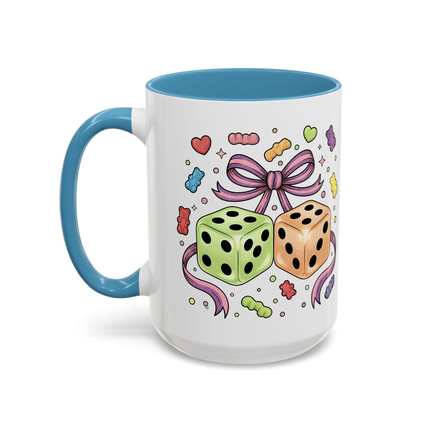 15 oz coloured inside mug - Whimsical Dice and Gummy Bears