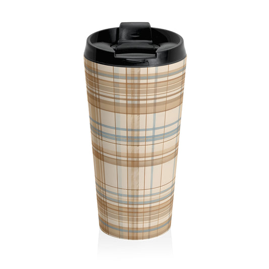 Travel mug - Elegant Beige Tartan Seamless Tile