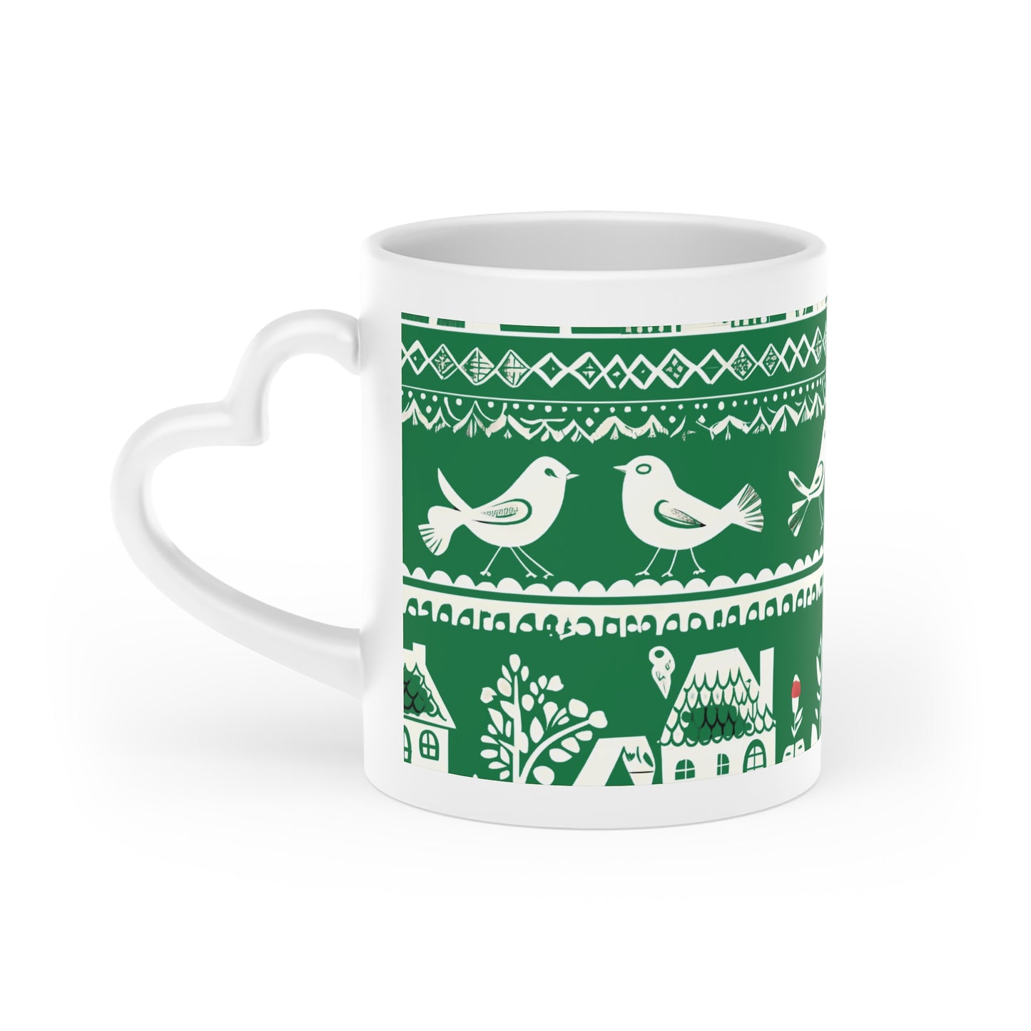 Heart-Shaped Mug - the folk art garden pattern