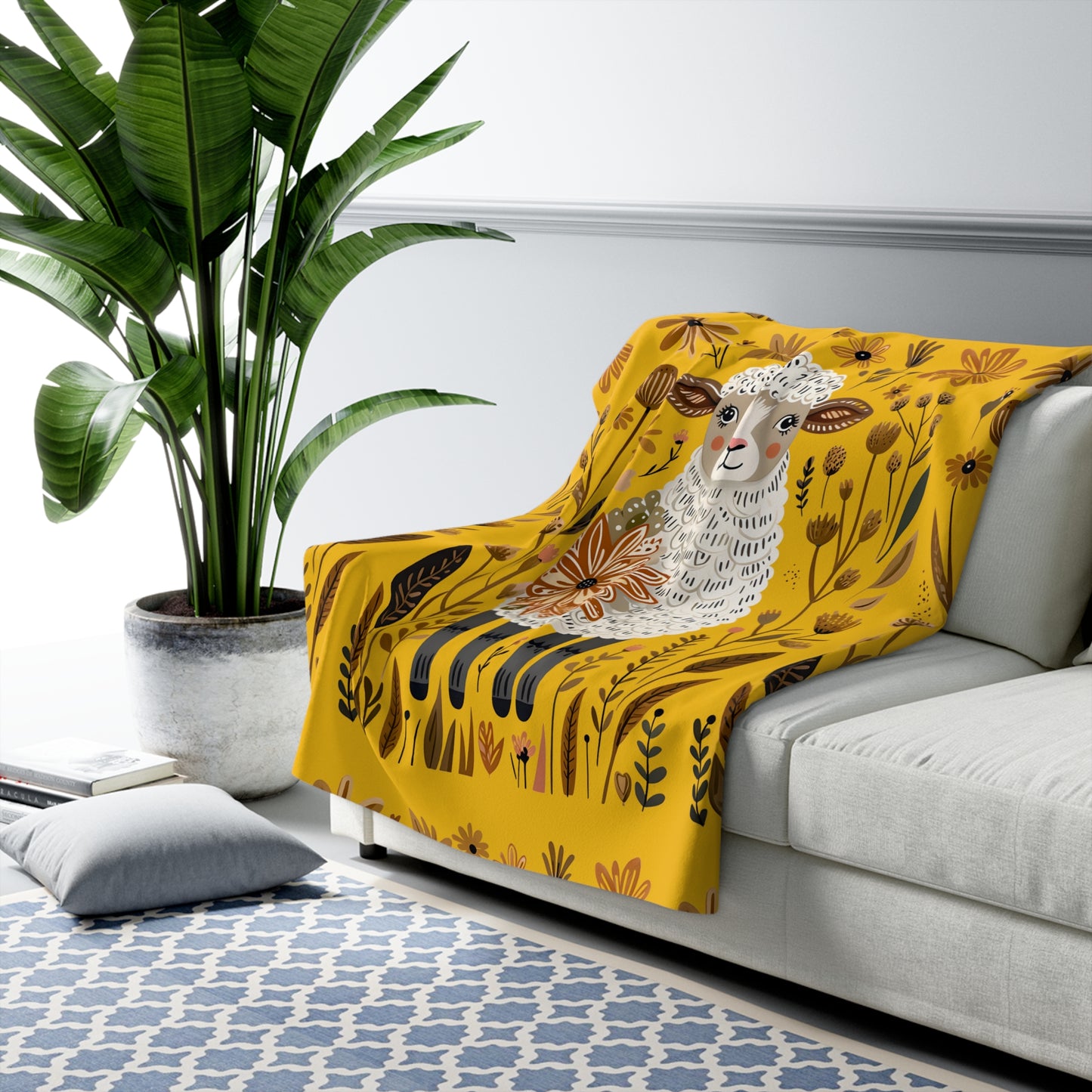 Sherpa fleece blanket - field sheep pattern