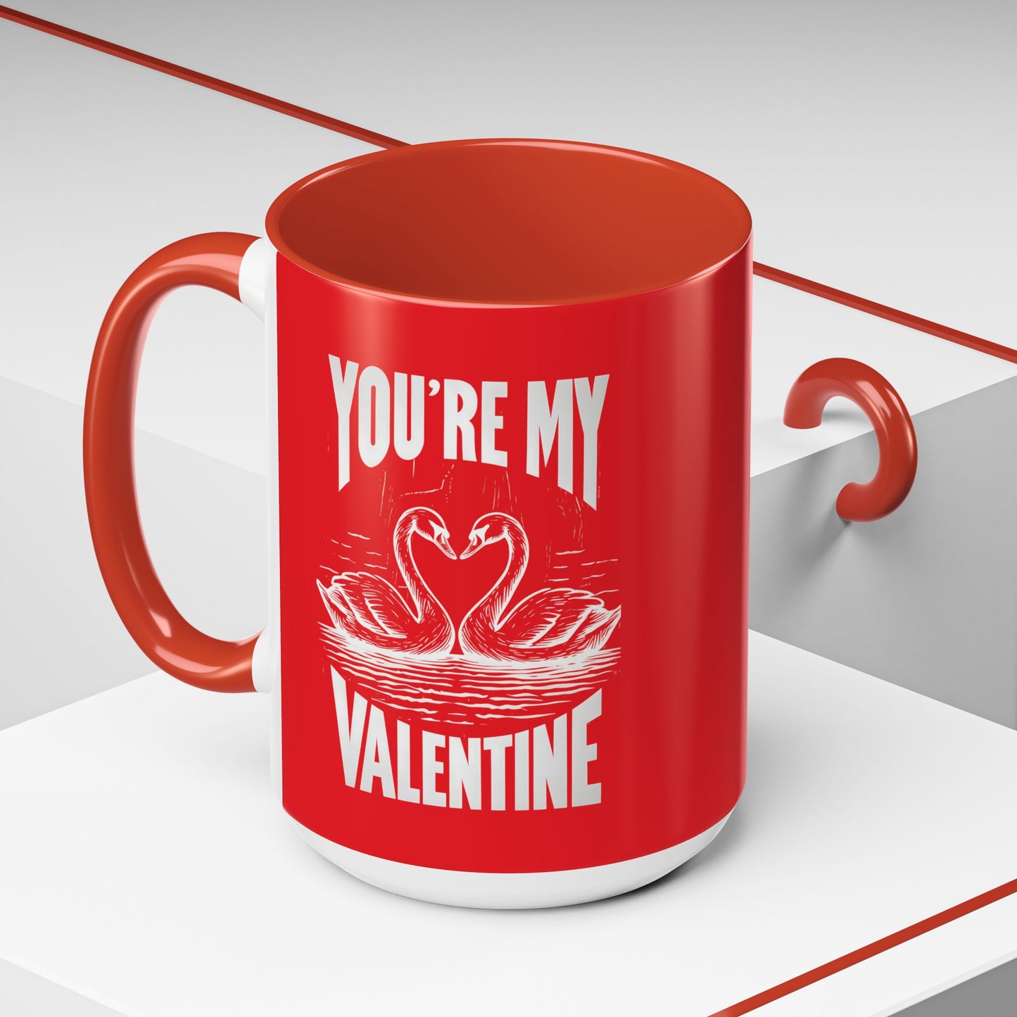 Red inside mug - love swans